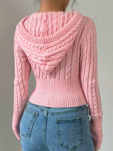 Solid Color Drawstring Hooded Cardigan